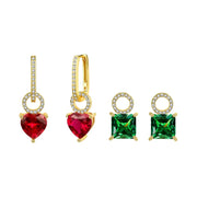 Dual Interchangeable Hoop Earrings Blue Zirconia Detachable Drop 925 Silver Gold Plated